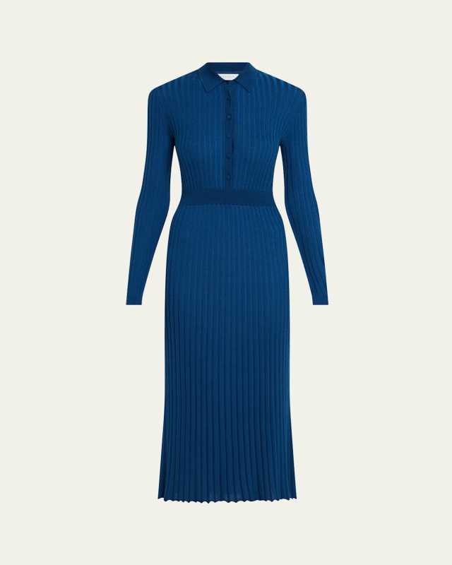 Ardor Cashmere Pleated Knit Midi Polo Dress
